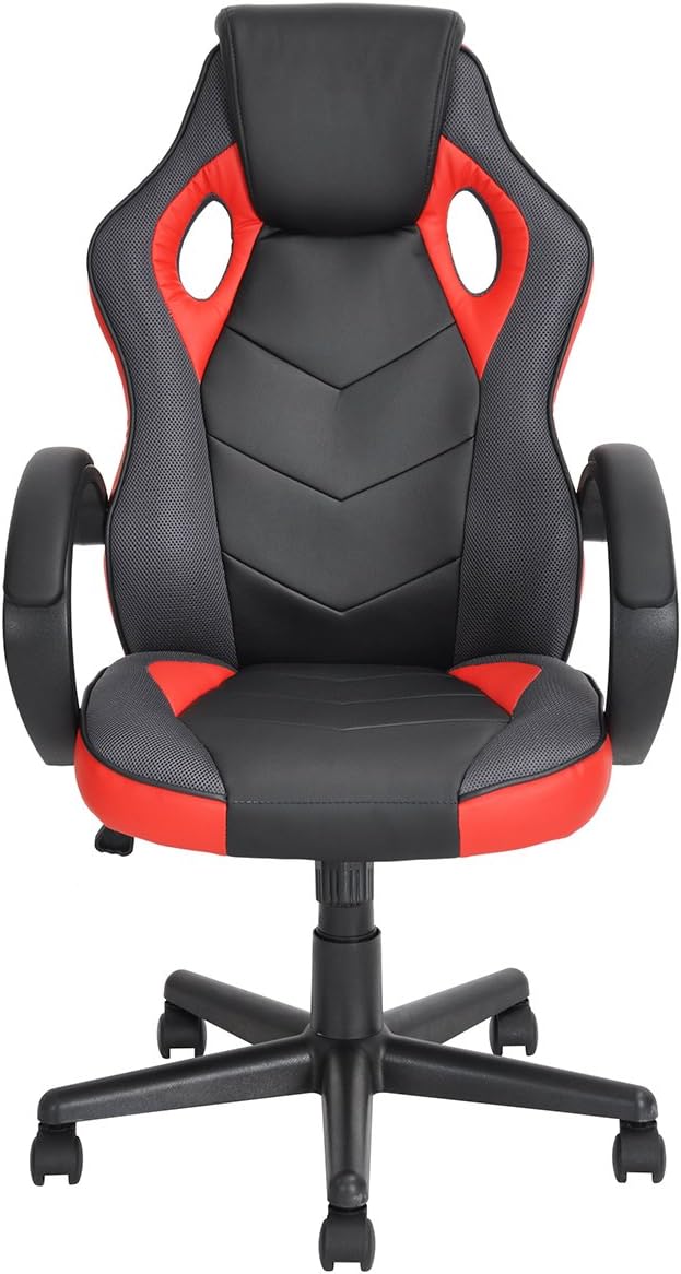 Gaming Chair FurnitureR Racing Chair Ergonomic Executive Swivel Leather Office Chair Racing Style Task Gaming Chair High-Back Computer Support Chair Red