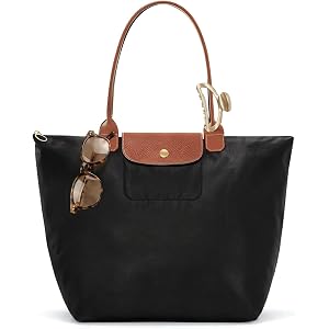 FADARCAI Large Tote Bag Waterproof Nylon Slouchy Shoulder Bag Unstructured | Black Work Tote Bag, Teacher Nurse College Tote,