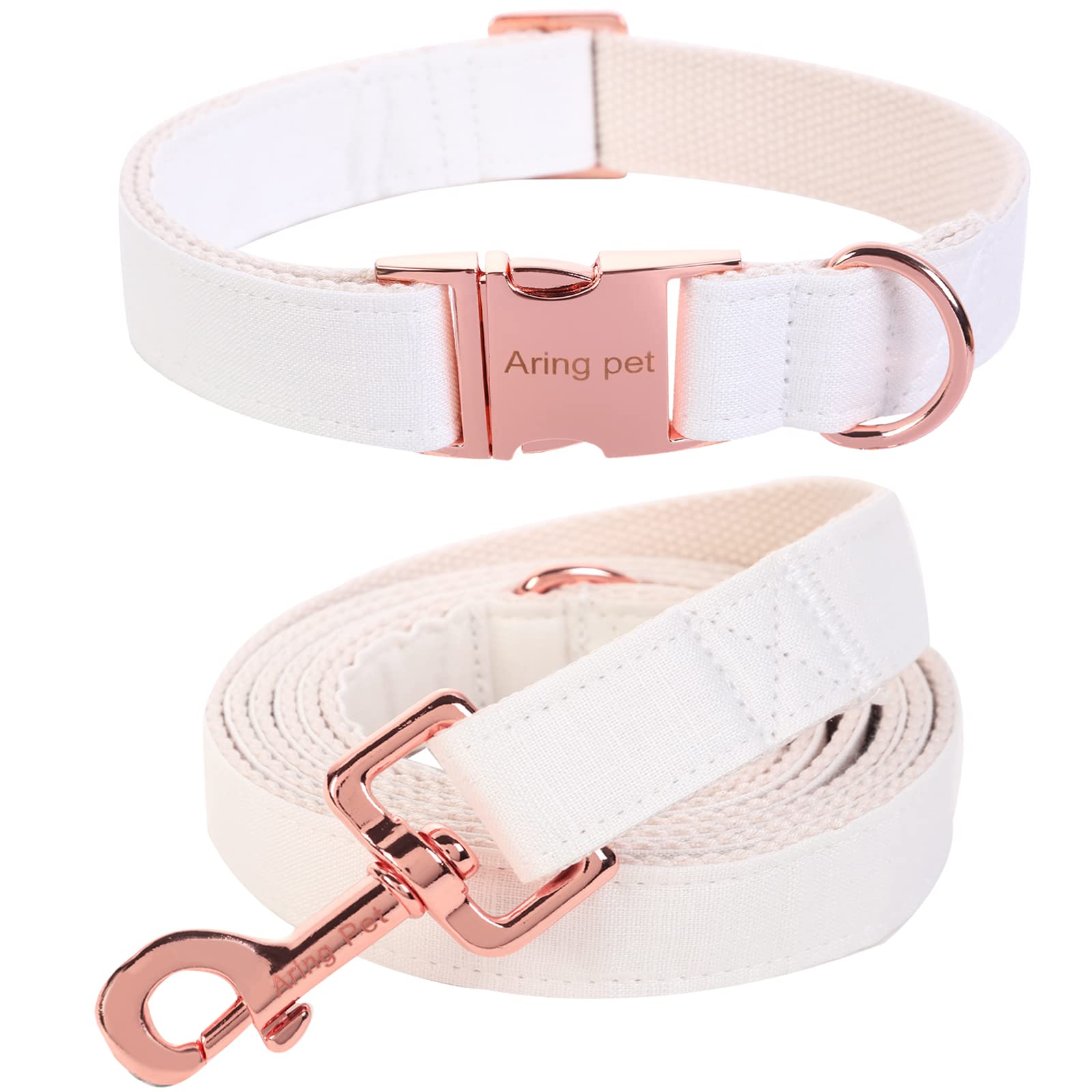 ARING PET Dog Collar and Leash Set, Cotton White Dog Collar with Leash, Adjustable Dog Leash and Collars with Metal Buckle for Small Medium Large Boy and Girl Dogs