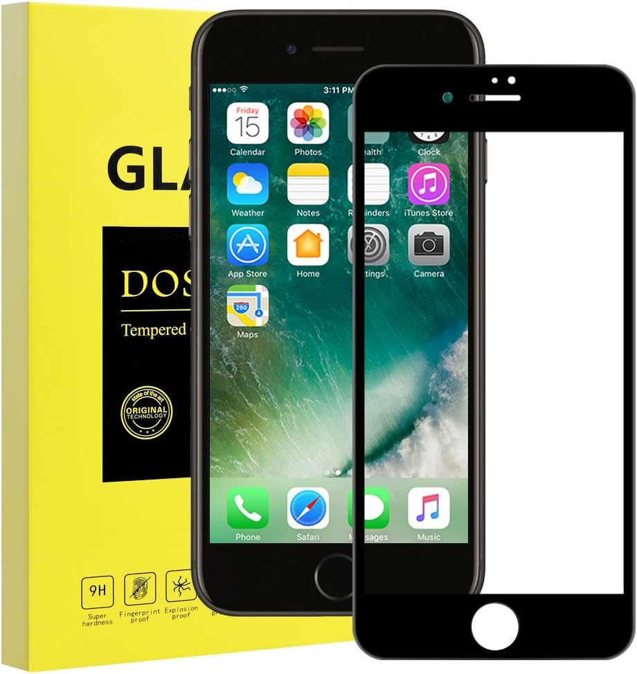 Screen Protector for iPhone 7 iPhone 8 (3D Full Cover), DOSMUNG Bulletproof Glass Film for iPhone 7 8-3D Touch, Oil, Water and Scratch Protector, Screen Protector for iPhone 7/8 (Black)