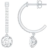 Certified 1 Carat Moissanite Dangle Earrings in Silver, D-Vs1 Quality, Moissanite Hoop Earrings (Ideal For Gift)