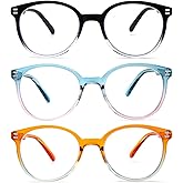 KoKoBin 3 Pack Retro Round Reading Glasses for Women Blue Light Blocking Eyeglasses