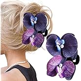 Bouory Purple Flower Hair Claw Clips Hawaiian Floral Hair Clip Boho Flower Hair Claw for Women