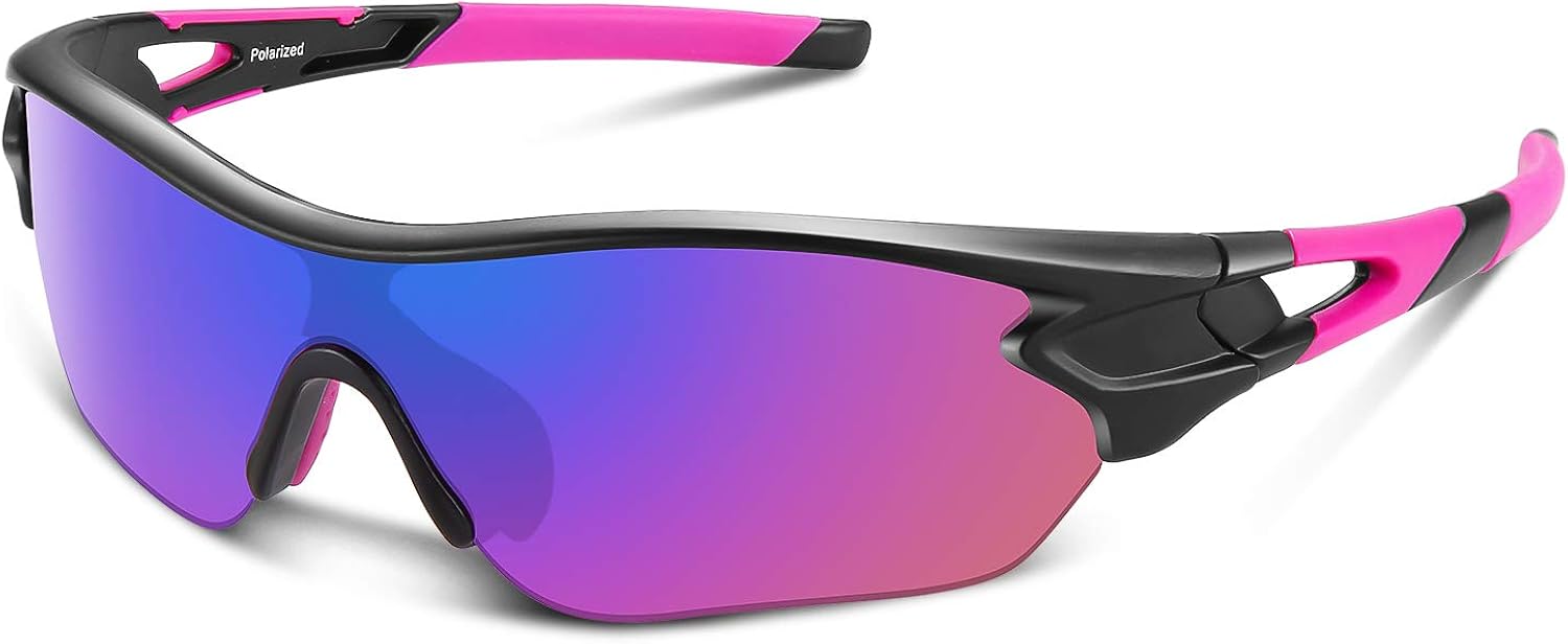 BEACOOL Polarized Sports Sunglasses for Men Women Youth TAC Glasses UV400 Protection Cycling Running Driving Fishing Golf Motorcycle Baseball,Black Pink
