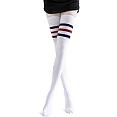 Kayhoma Extra Long Cotton Stripe Thigh High Socks Over the Knee High Plus Size Stockings…