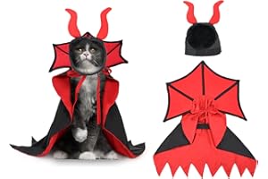 Huafly Cat Costume,Dog Halloween Costumes, Adjustable Vampire Costume with Devil Horns, Comfortable Halloween Costumes for Dogs Cats
