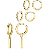 DAILY VIBES Small Gold Hoops Huggie Earrings for Women 14K Real Gold Plated Dainty Cubic Zirconia Mini Bead Cartilage Earring Hypoallergenic Hoop Earrings Set for Women