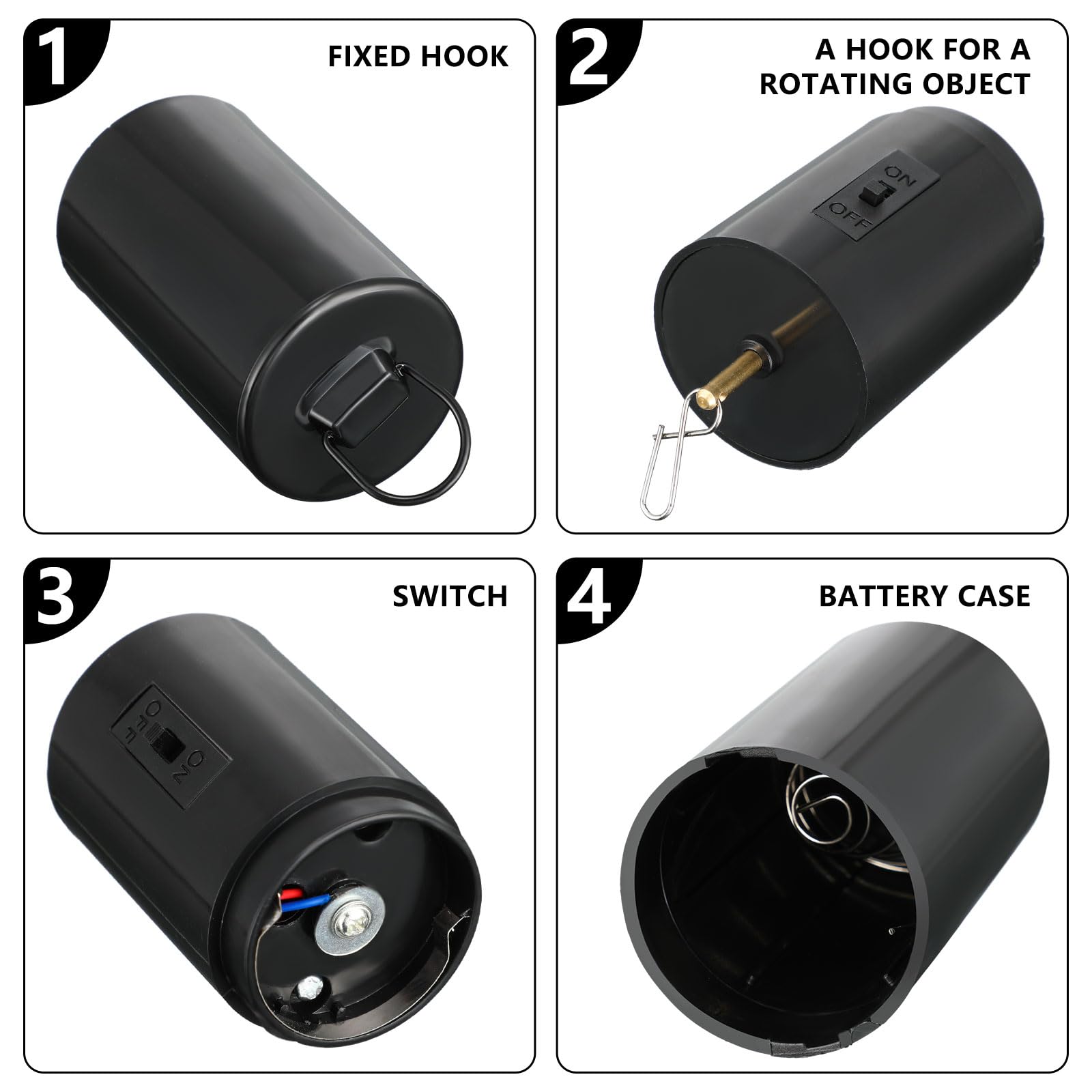 Therwen 6 Pcs Ornament Spinner Battery Operated Wind Spinner Motor Rotator Disco Ball Motor Outdoor Hanging Ornament for Halloween Mardi Gras Decoration, No Battery(Black)