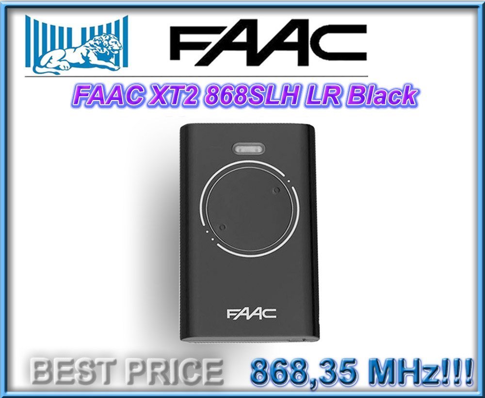 FAAC XT2 868 SLH LR Black. Remote Control, 868 MHZ Rolling Code Remote Control. Transmitter for the Automation Garage Door.