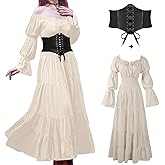 BITSEACOCO Halloween Renaissance Dress for Women, Medieval Victorian Gothic Pirate Peasant Witch Costume Irish Fairy Dresses