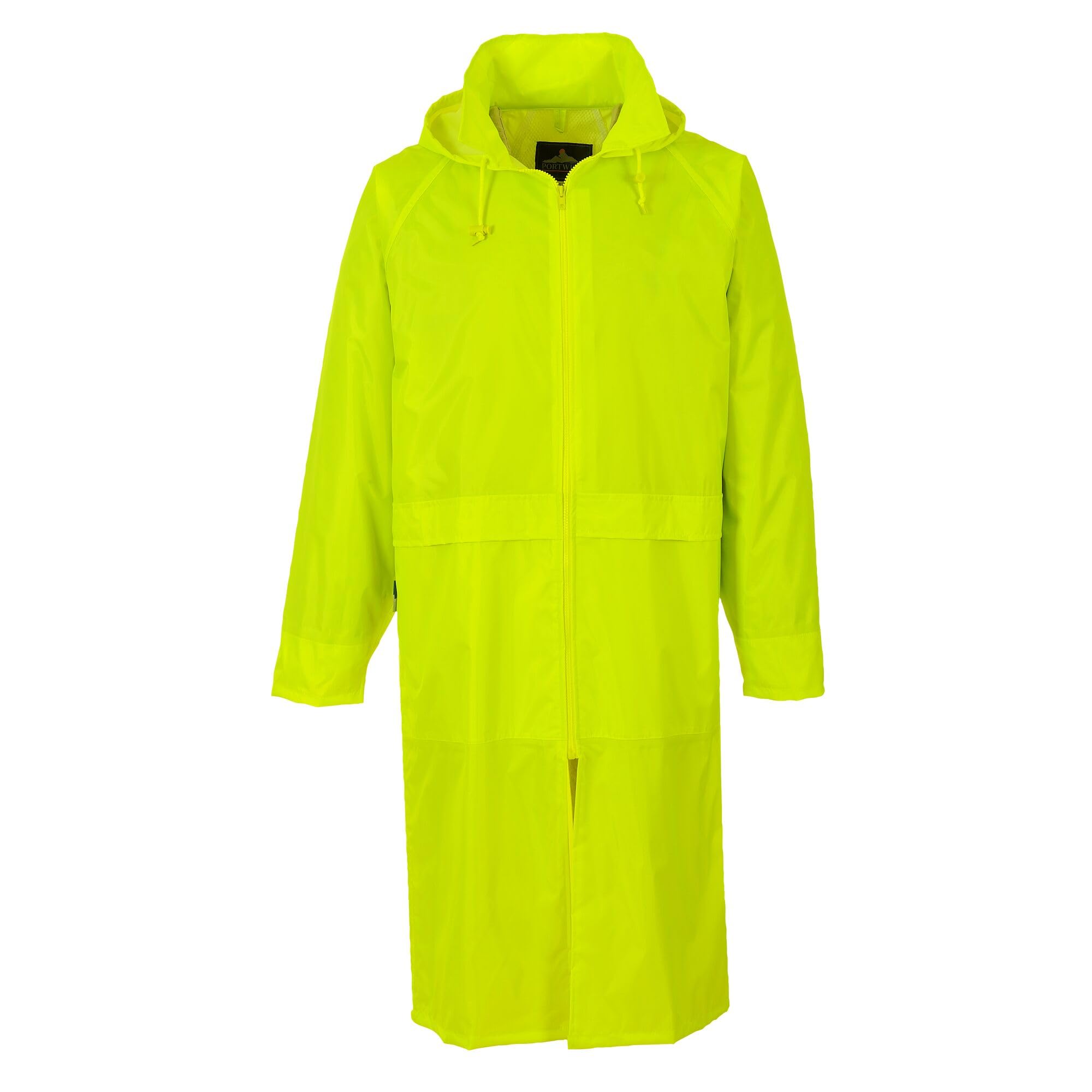 Portwest S438 Classic Waterproof Long Rain Coat with Hood - Lightweight Breathable Hiking Outdoor Mac Jacket, Yellow, XXL