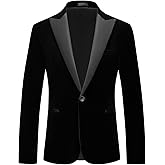 KUDMOL Mens Velvet Blazer Slim Fit Tuxedo Peak Lapel Suit One Button Jacket for Wedding Prom Formal Dinner Party