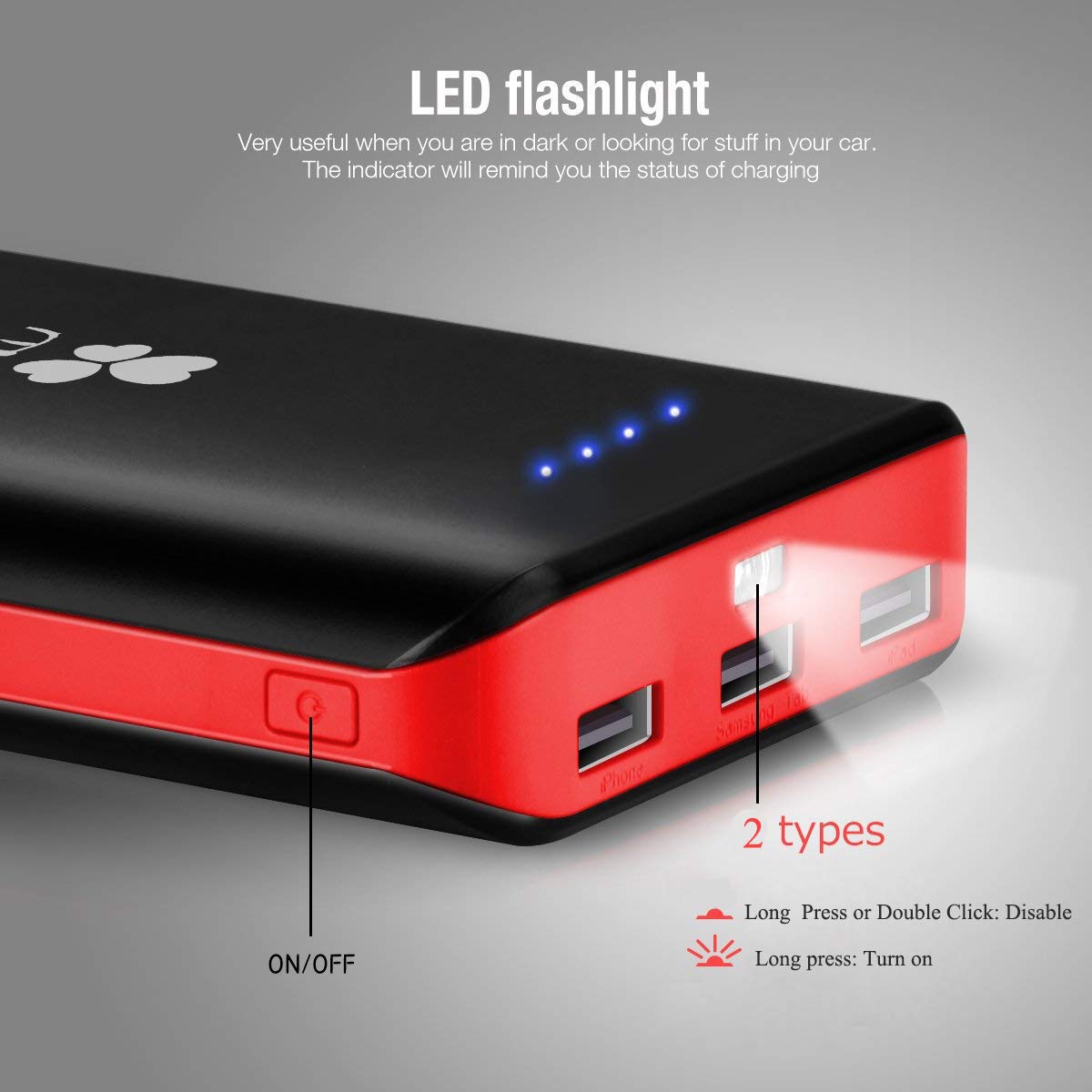 EC Technology 26800mAh Power Bank Ultra High Capacity External Battery 3 USB Output and Dual Input External Battery Pack With AUTO IC Portable Charger for iPhone, iPad, Samsung, Nexus, HTC and More - Black & Red
