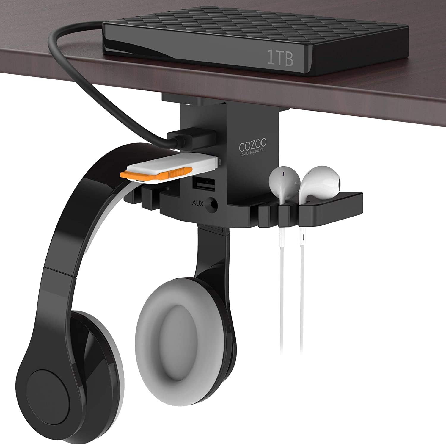 Headphone Stand with USB Hub Under Desk Headset Hanger: Amazon.co.uk: Electronics