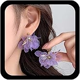 Allereyae Vintage Chiffon Floral Drop Earrings Fabric Flower Earrings Purple Flower Dangle Earring Lace Floral Earring Wedding Bridal Jewelry for Women