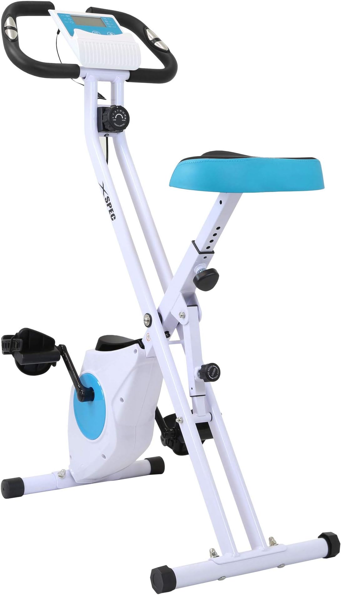 Xspec Indoor Foldable Stationary Compact Upright Cardio Workout Exercise Cycling Bike w/Heart Rate 16-Level Magnetic Resistance LCD Monitor w/Phone Tablet Book Holder