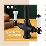 Funime Kitchen Mixer Tap White Ceramic Dual Lever Matte Black Swan Neck 360° view 6