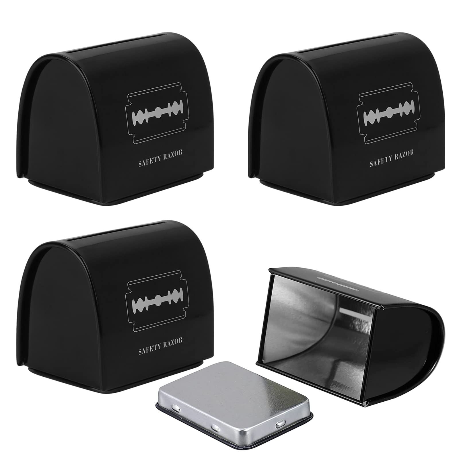 Linkidea 4 Pack Razor Blade Disposal Container, Safety Razor Blade Bank, Safe Razor Metal Disposal Case for Storing Used Wasted Blades (Black)