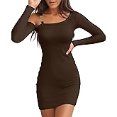 Valiamcep Womens Long Sleeve Dress Fall Off The Shoulder Ribbed Knit Slim Fitted Bodycon Mini Pencil Dresses Fashion Outfits