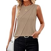 ZESICA Women's Summer Pleated Tank Top Sleeveless Crewneck Business Casual Loose Tops Shirts 2026 Fashion Clothes Outfits