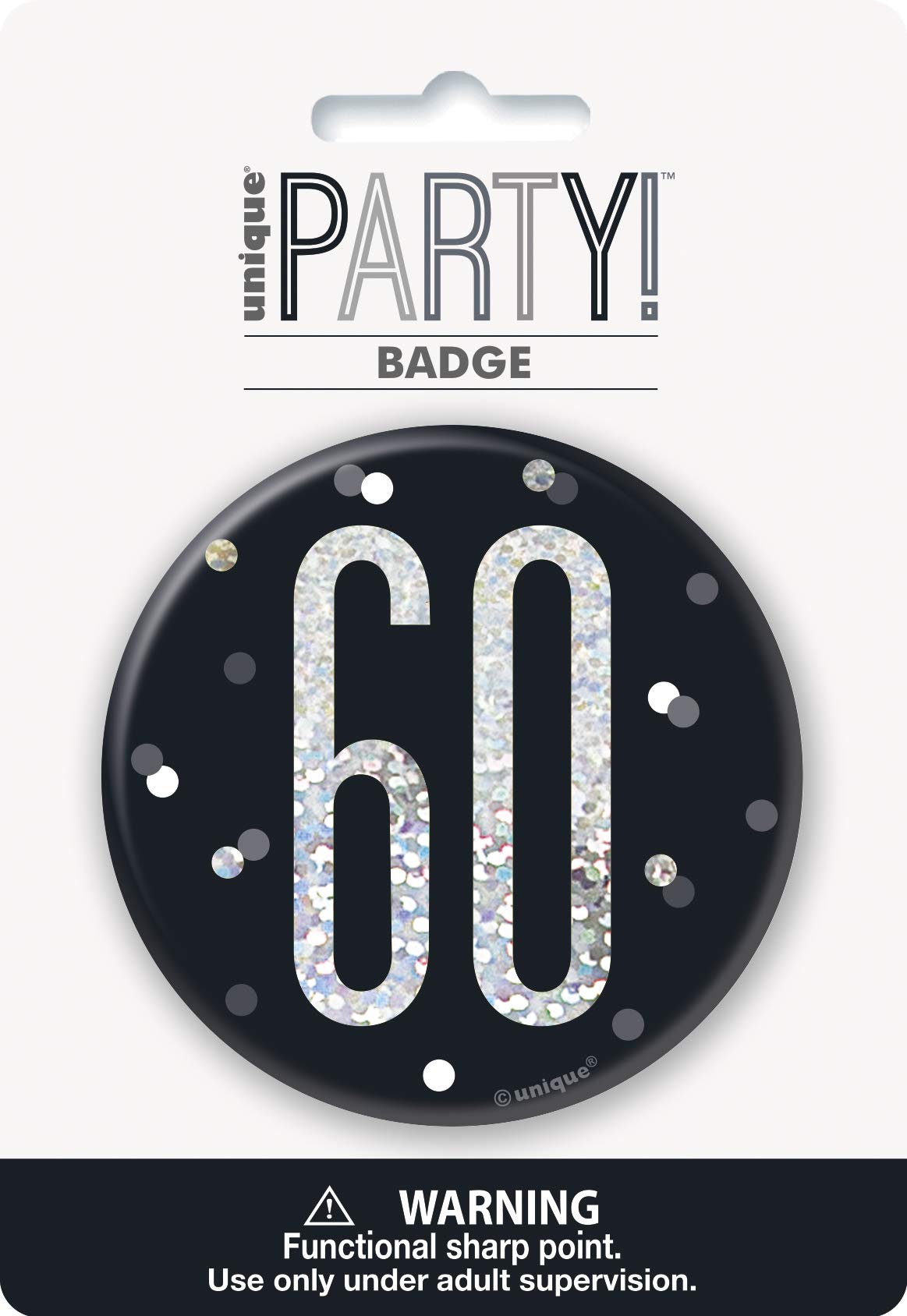 Round Prismatic 60th Birthday Badge | Party Accessories | Black | 1 Pc.