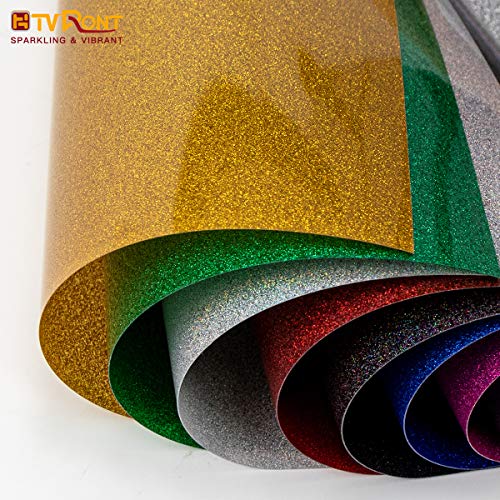 HTVRONT Red Glitter Heat Transfer Vinyl HTV 8 Sheets 12in x 10in Red