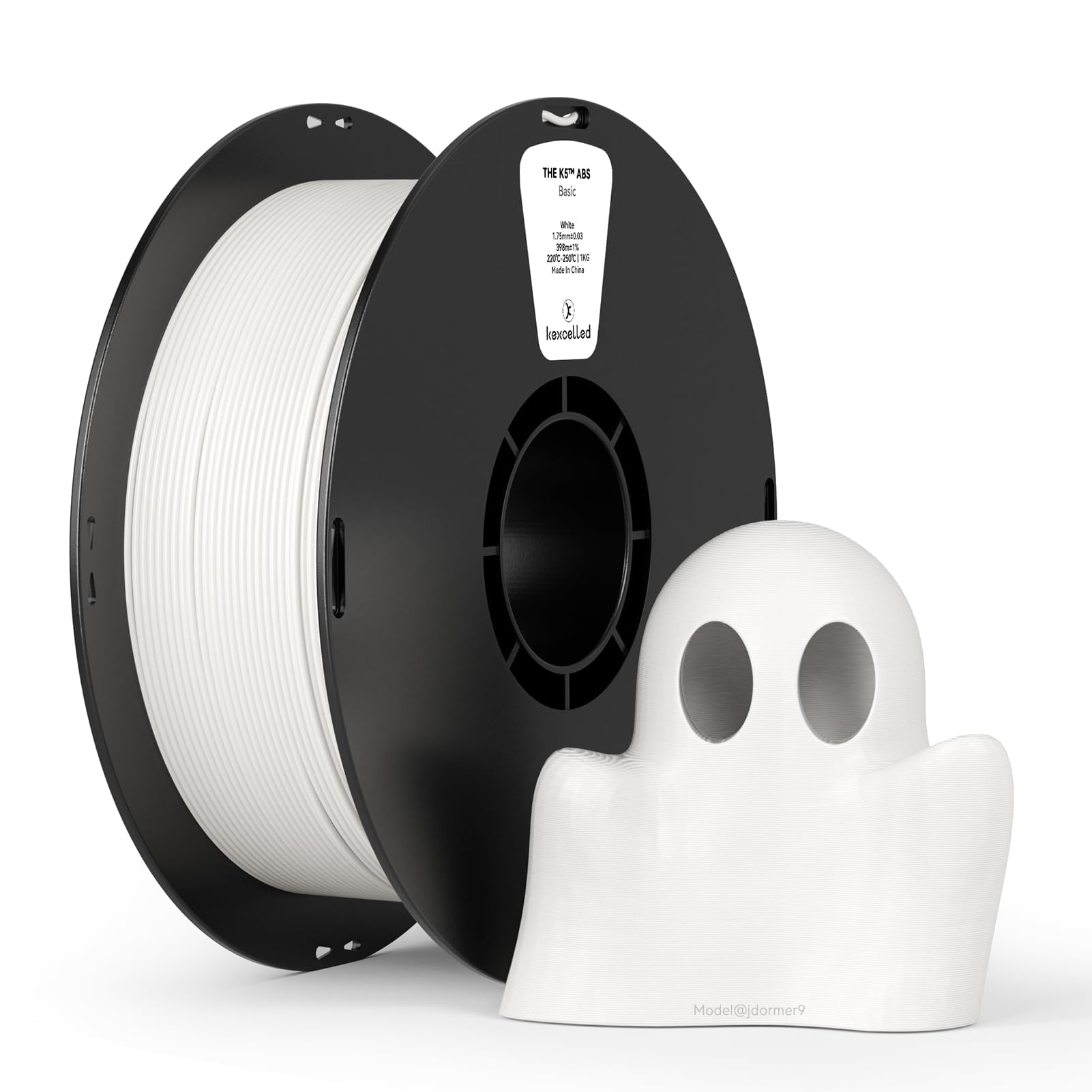 kexcelled ABS Filament 1.75 mm, 3D Printer Filament, Heat Resistance +/- 0.03 mm, 1 kg Spool (2.2 lbs), for FDM Printer, White