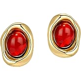 StyleJella Trendy Women's Gold Chunky Tiger Eye Stone 14k Gold Plated Rhinestone Square Stud Earrings, Natural Gemstone And Yellow Gold Hypoallergenic Jewelry Gift