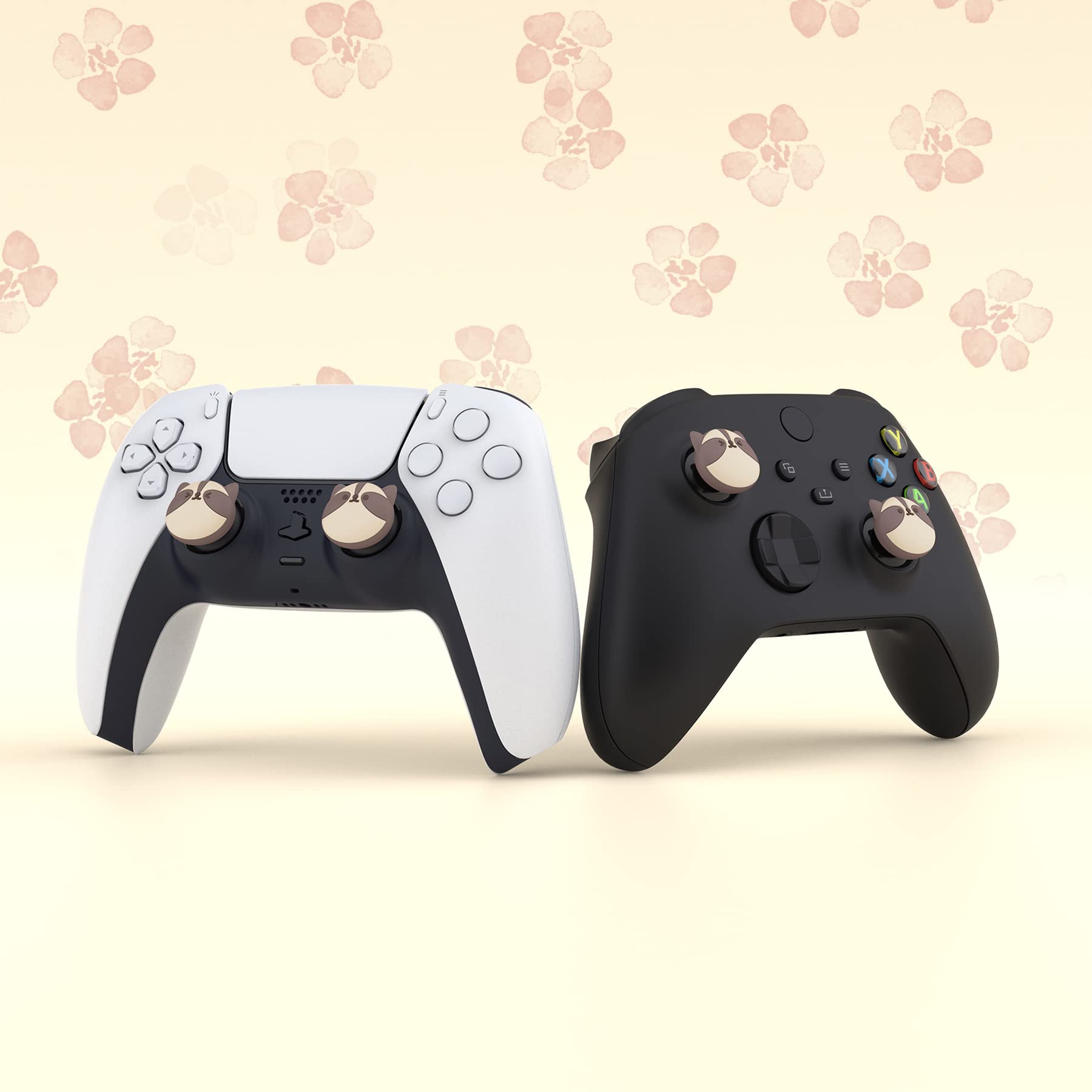 PlayVital Cute Thumb Grip Caps for ps5/4 Controller, Silicone Analog Stick Caps Cover for Xbox Series X/S, Thumbstick Caps for Switch Pro Controller - Little Raccoon