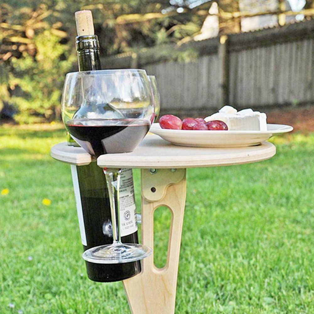 HUIOP Portable Outdoor Folding Wooden Wine Table, Wine Glass Holder for Beach, Backyard, Picnic, Party, 20 x 30 x 2.5 cm, Wood Color