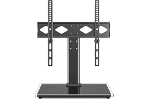 Rfiver Universal Table Top TV Stand TV Base Replacement for Most 27-60 Inch LCD LED Flat Curved Screen TVs Holds up to 88lbs, Height Adjustable TV Mount Stand with Tempered Glass Base, VESA 400x400mm