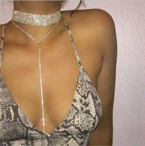 Udobuy Elegant Shiny Rhinestone Choker Chunky Statement Necklaces Long Tassel Chain Chocker Jewelry - Thumbnail 5