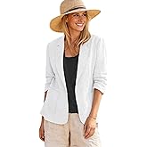 Mina Self 2026 Spring Linen Blazer Women - Lightweight 3/4 Stretchy Ruched Sleeve Fully-Lined Casual Work Jacket with Pockets