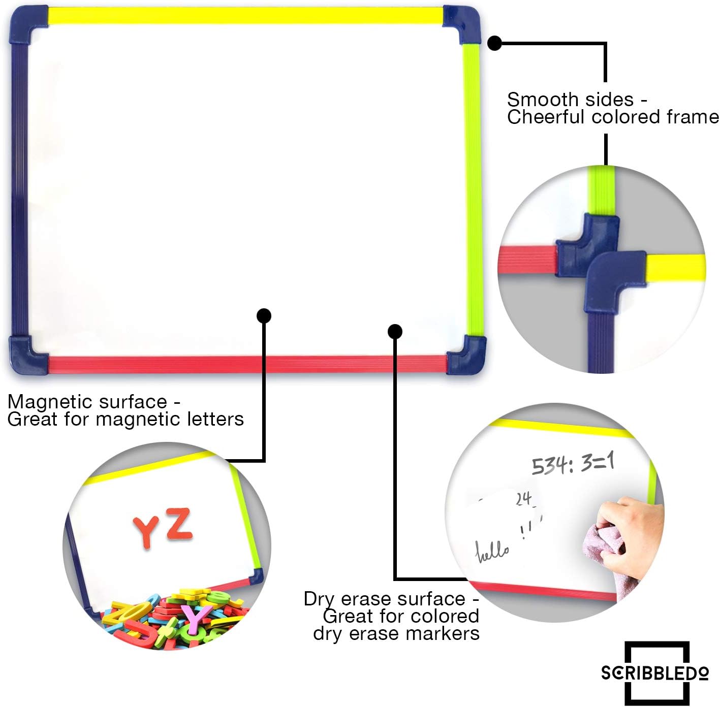 Colored Frame Magnetic Dry Erase White Boards Pack of 5 l 9" X 12" Whiteboard : Office Products