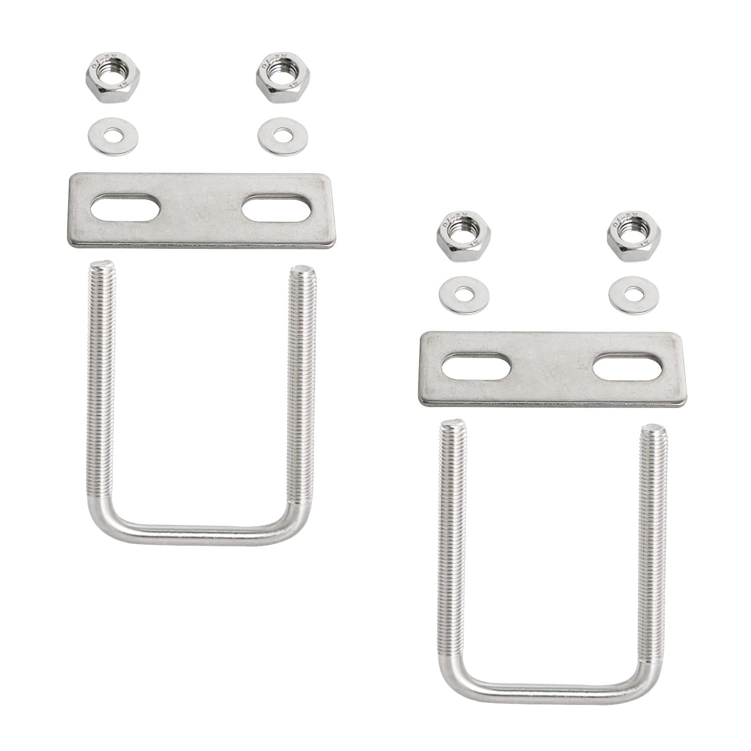 Aopin Square U-Bolt 1.38"(35mm) Inner Width U Bolts Brackets 304 Stainless Steel M6 with Nut, Plate, Washer for Car/RV/Trailer Bumper,2 Sets