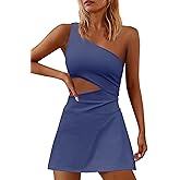 Nirovien Womens Sleeveless Workout Romper Dress with Shorts One Shoulder Skortsie Golf Athletic Tennis Dresses