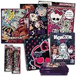 Monster High Pocket Folders, Spiral Notebooks, Wooden Pencils, Clawsome Giant Stickers, & Matching Purple Pencil Box (14 Piece Back to School Set)