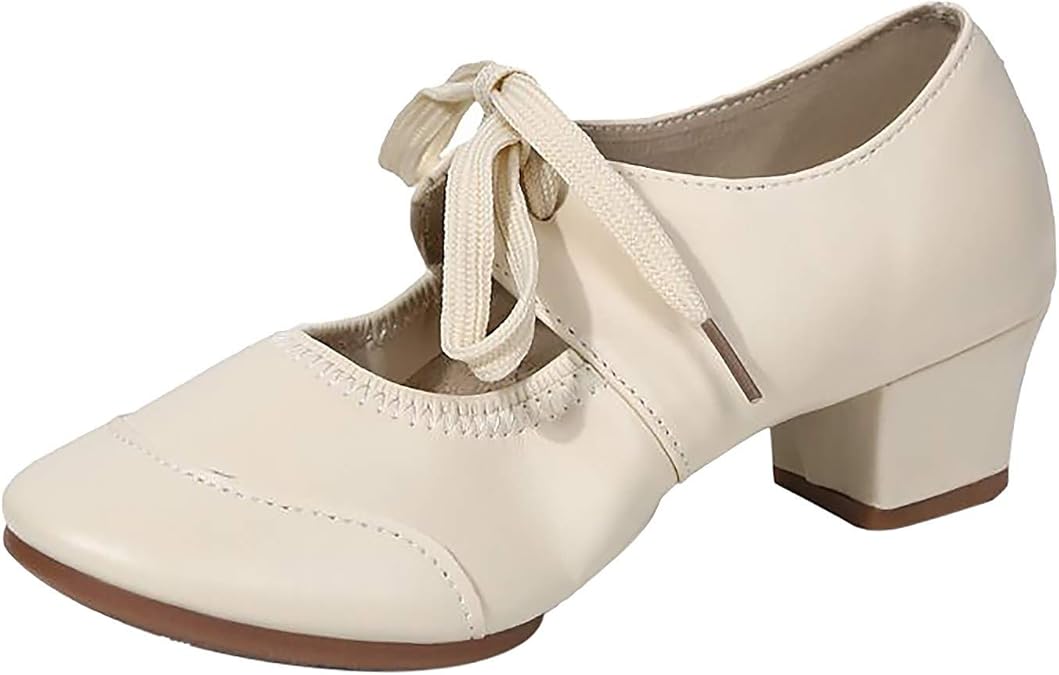 TEELONG Women Footlight Closed Round Toe Low Heel Dance Shoes Latin