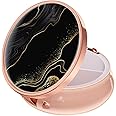 Rouidr Pill Box, 3 Compartment Medicine Pill Case, Small Metal Travel Medicine Box for Purse & Pocket, Rose Gold, Luxury Black Marble