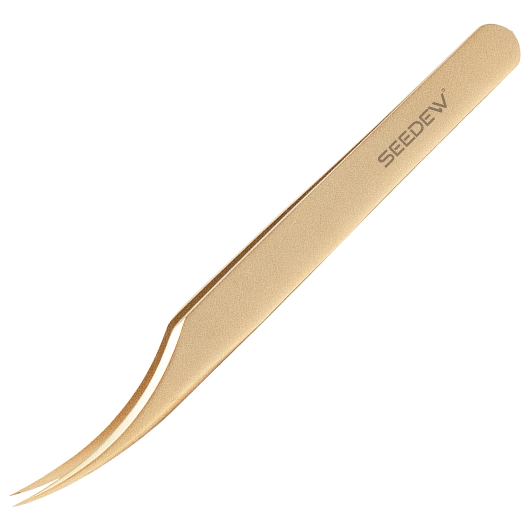 SEEEDEW Tweezer for Eyelash Extensions - 1 PCS Stainless Steel Curved Pointy Dolphin Tweezer Professional Isolation Precision Tools for False Lash Application, Beginner(Golden) — image 1