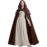 L'VOW Medieval Hooded Cloak Renaissance Cape with Ruffled Shawl Collar for Women Men Halloween Cosplay