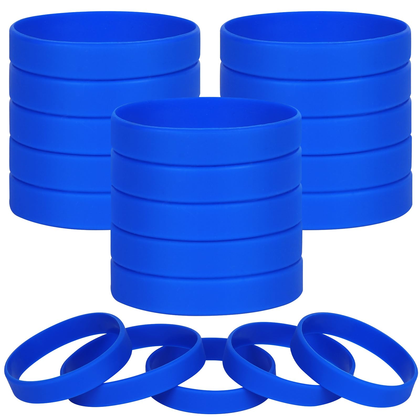 LVNRIDS 100 pcs Blue Blank Silicone Wristbands for Adult, Sports Party Rubber Elastic Wristband Wholesale Bulk Bracelet L