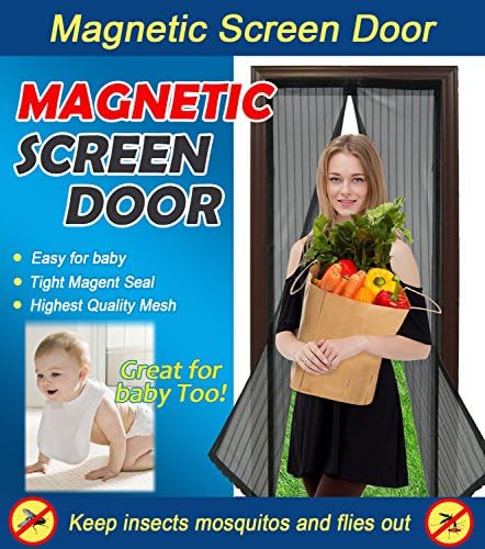 Magnetic Screen Door Heavy Duty Mesh Curtain and Full Frame Velcro Fits Door Size Up To 34"x83" Max,Black