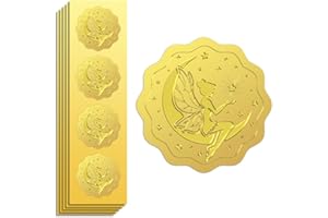 Peacoblue Gold Foil Stickers Seals Embossed 2 Inch 100Pcs Fairy Pattern, Self Adhesive Gold Embossing Stickers for Birthday Christmas Gifts and Card Decoration, Envelope Seals
