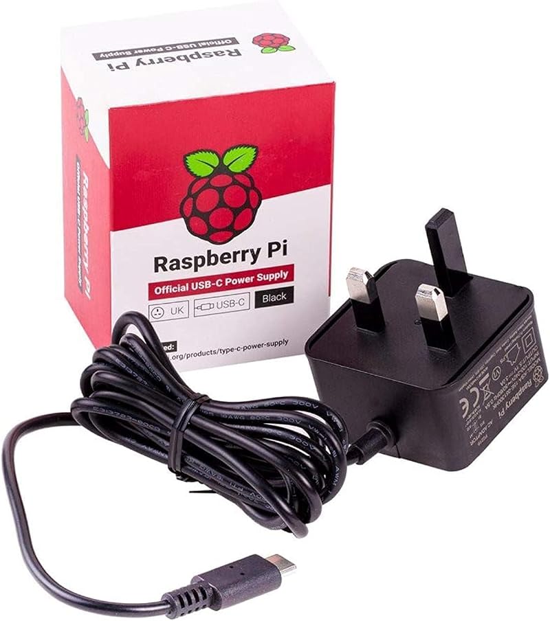 Raspberry Pi 4 USB-C Power Supply UK Plug Official Black