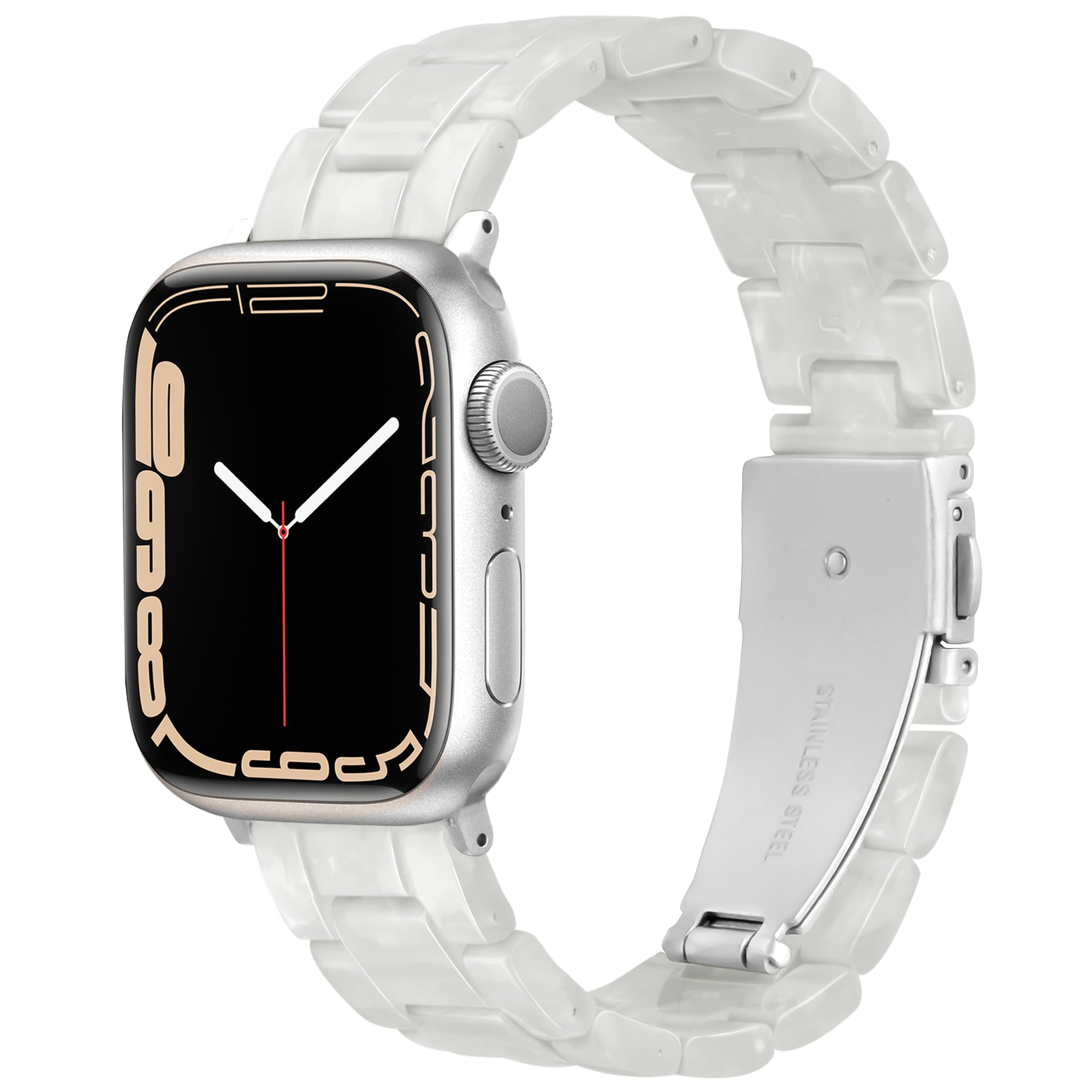 Vamyzji Compatible with Apple Watch Strap 42mm(Series 11 10) 41mm 40mm 38mm, Light Resin Waterproof Sport White iWatch Strap with Stainless Steel Clasp for Apple Watch Serie 11 10 9 8 7 6 5 4 SE 3 2 1