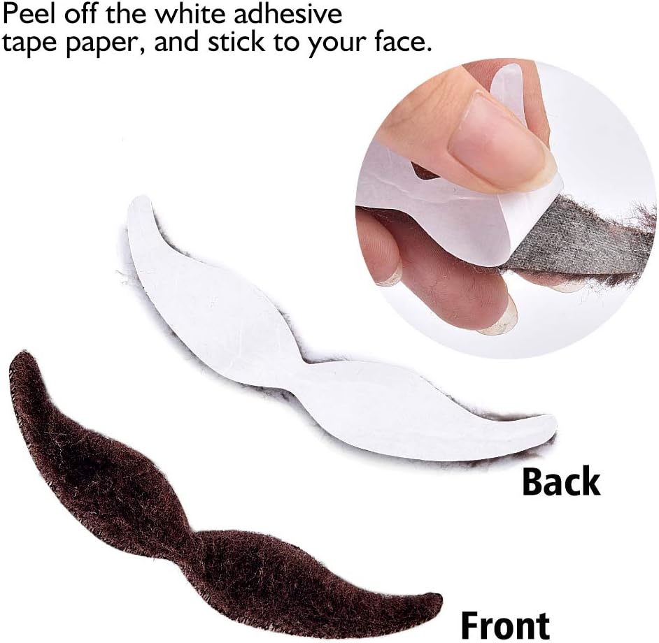 Zngou 72 PCS Fake Moustaches Assorted Novelty Self Adhesive Moustaches Fancy Dress Black and Brown Stick on False Beard and Moustache for Adult Kids Mexican Masquerade 70s 80s Party Favor Costume - Image 4