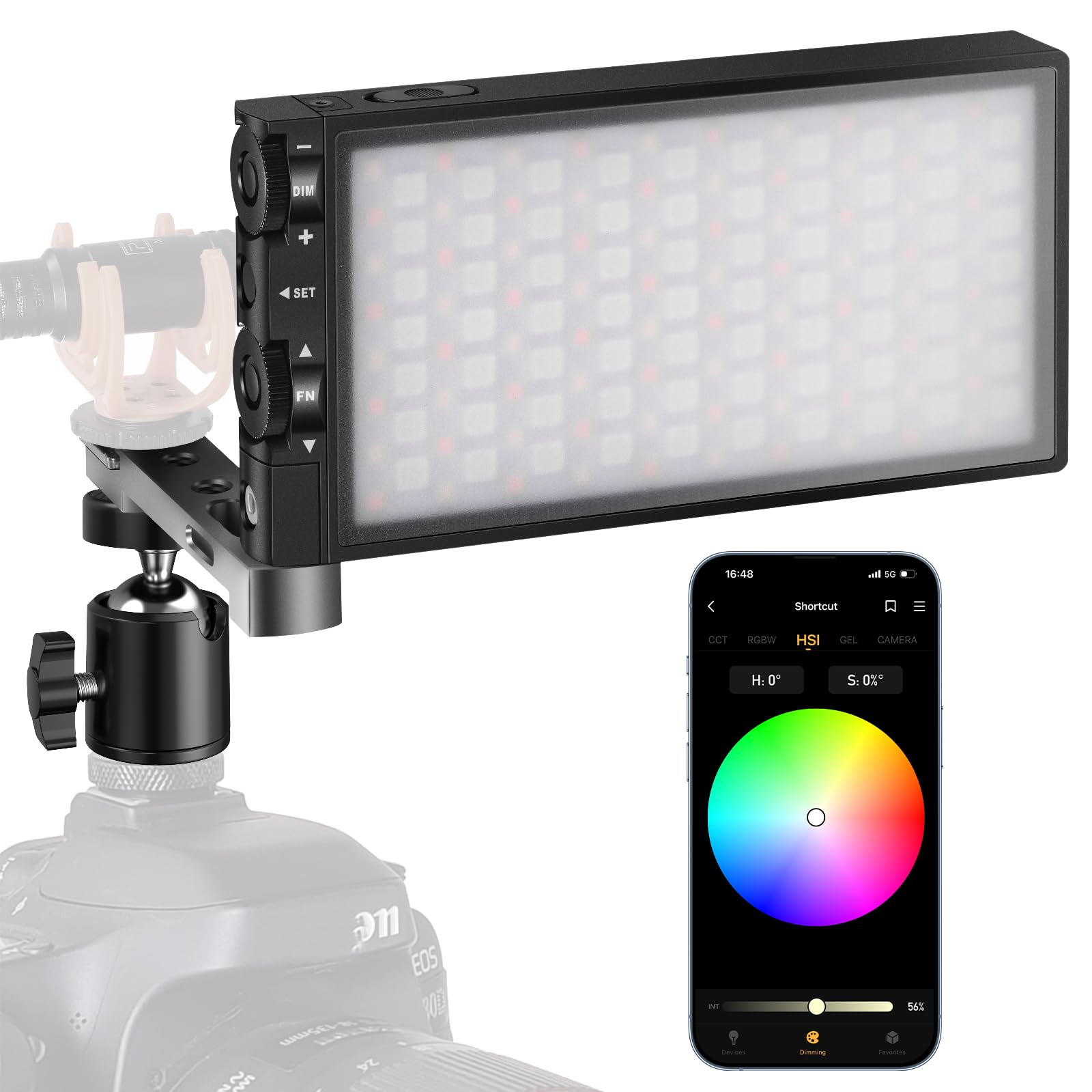 Pixel G1s RGB Video Light, Built-in 12W Rechargeable Battery 360° Full Color 12 Light Effects, CRI≥97 2500-8500K Portable LED Video Light with Aluminum Alloy Body