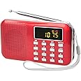 Leting Radios Portable AM/FM MP3 Speaker, Supports Micro SD/USB, Records Music, Rechargeable Battery, Mini Radio with Best Reception (RED)