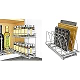 Lynk Professional Slide Out Double Spice Rack Upper Cabinet Organizer, 4-1/4" & Professional Slide Out Cutting Board, Bakewar